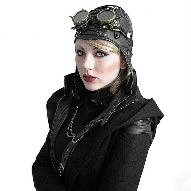 Steampunk Hat Women Mask Cap Vintage Leather Goggles Carnival Costume Pilot