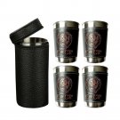 Hip Flask Cup Stainless Steel Set Russia CCCP PU Leather Liquor Alcohol Bottle
