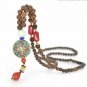 Handmade Nepal Women Necklace Buddhist Mala Wood Beads Pendant Jewelry Men