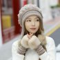 Women Winter Hat And Gloves Set Knit Fur Pom Pom Beanie Girls Warm Ski Cap Love