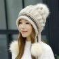 Women Winter Hat And Gloves Set Knit Fur Pom Pom Beanie Girls Warm Ski Cap Love