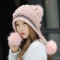 Women Winter Hat And Gloves Set Knit Fur Pom Pom Beanie Girls Warm Ski Cap Love