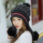 Women Winter Hat And Gloves Set Knit Fur Pom Pom Beanie Girls Warm Ski Cap Love