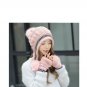 Women Winter Hat And Gloves Set Knit Fur Pom Pom Beanie Girls Warm Ski Cap Love