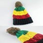 Warm Beanie Hat Men Women Ski Spring Cap Knitted Pompom Mixed Color Stripe Pom