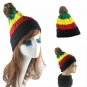 Warm Beanie Hat Men Women Ski Spring Cap Knitted Pompom Mixed Color Stripe Pom