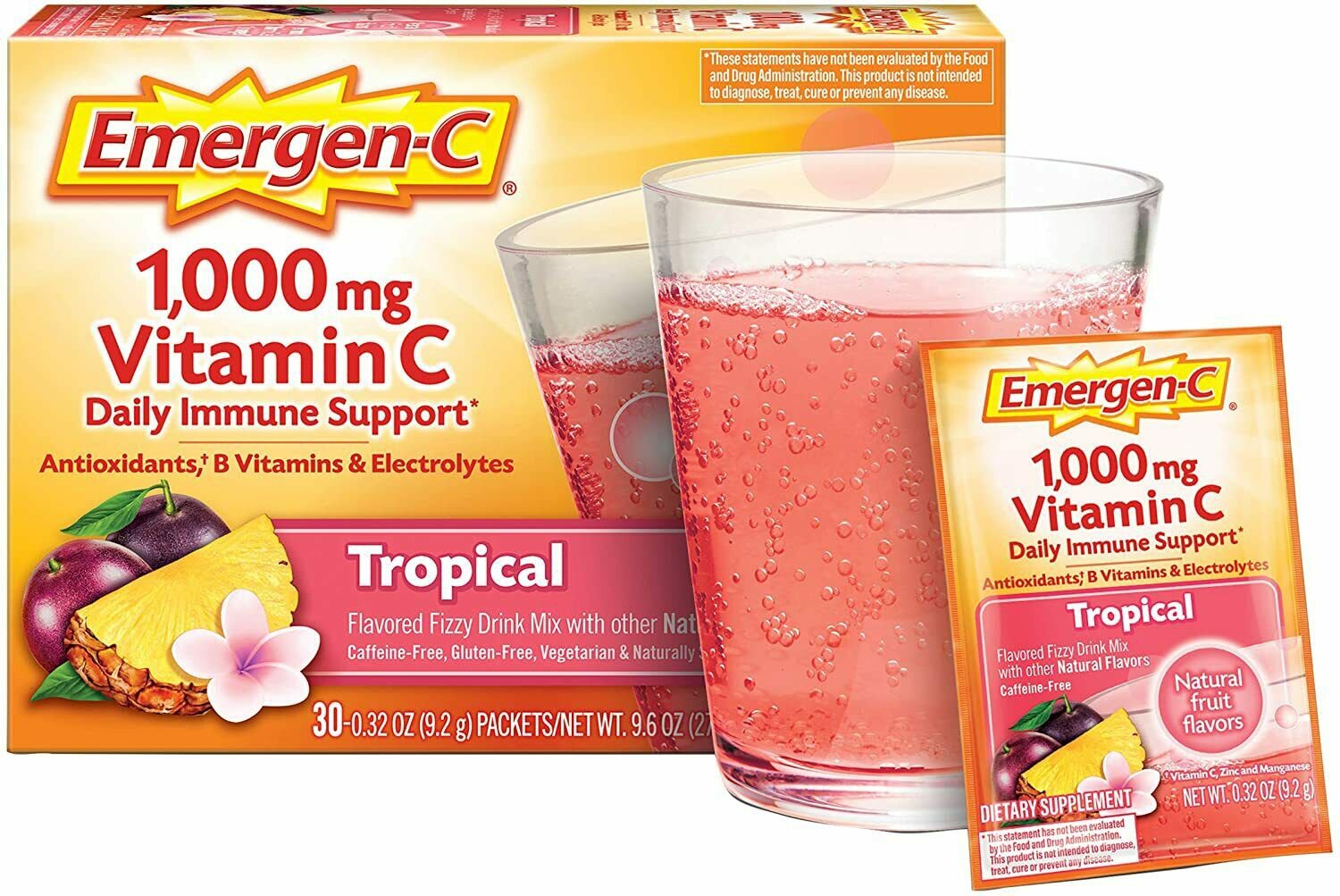 Emergen-C 1000mg Vitamin C Daily Immune Support Drink Mix - Tropical ...