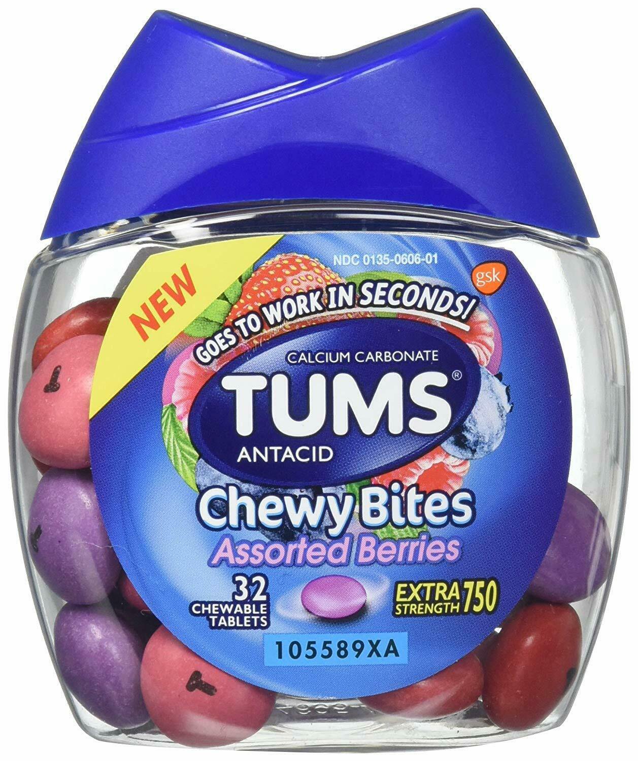 Tums Chewy Bites Extra Strength Antacid Assorted Berries 32 Chewable