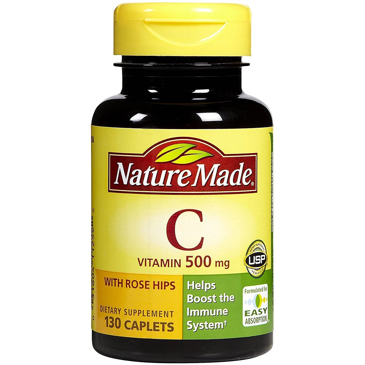 Nature Made Vitamin C 500mg 130 Caplets, with Rose Hips, Immune