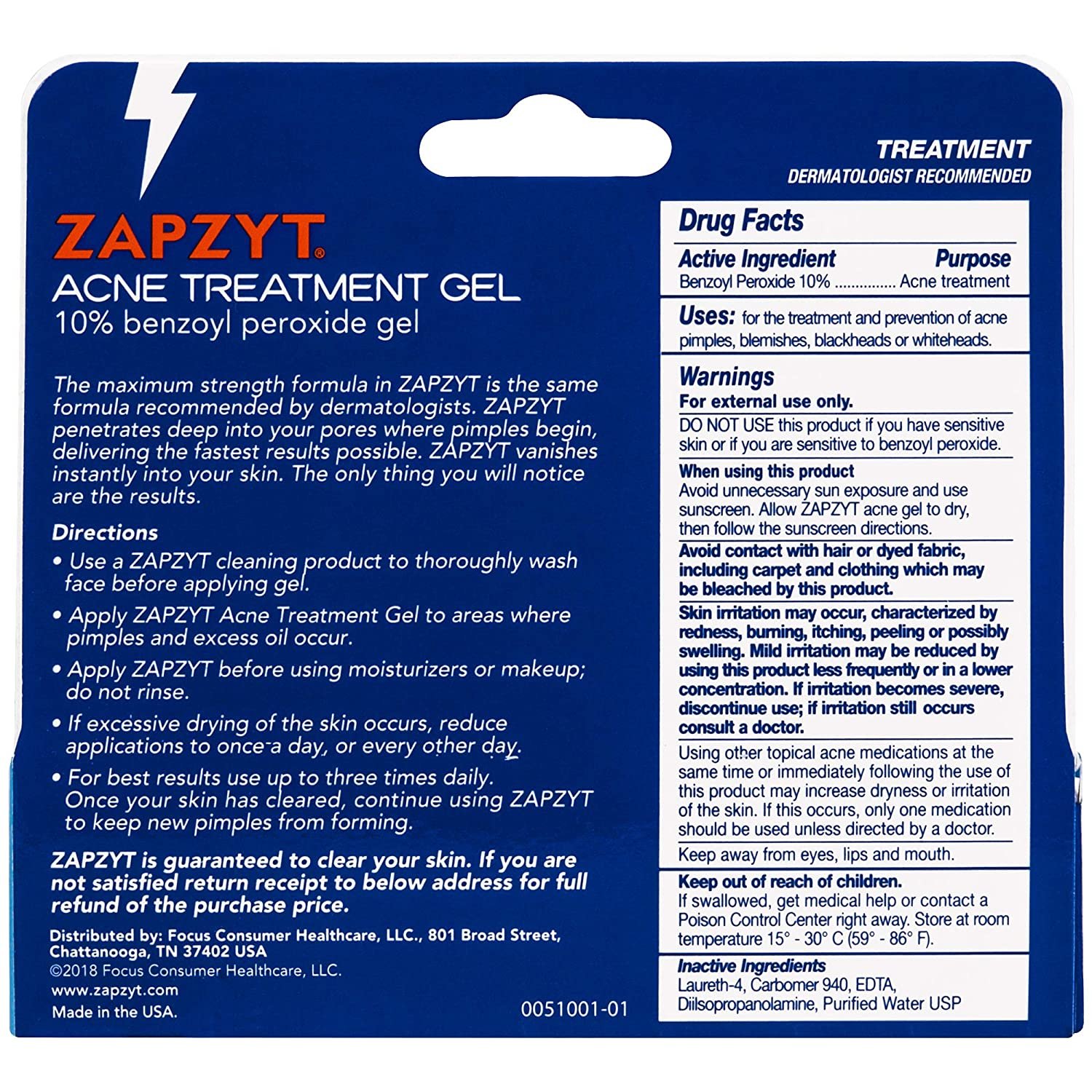 ZAPZYT Acne Treatment Gel - 10% Benzoyl Peroxide, 1 oz (28 g)