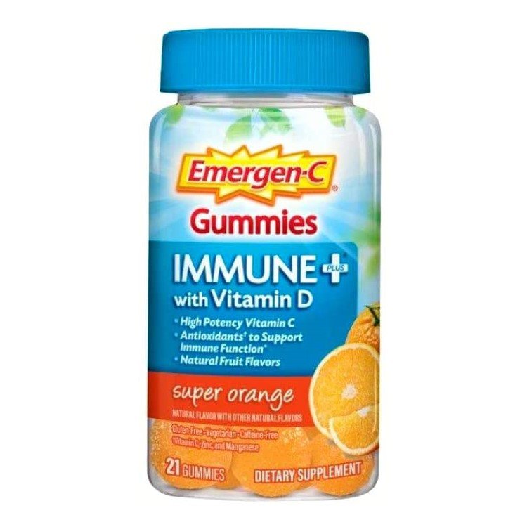 Emergen-C Immune Plus Gummies Vitamin C + D3 - Super Orange - 21 ct