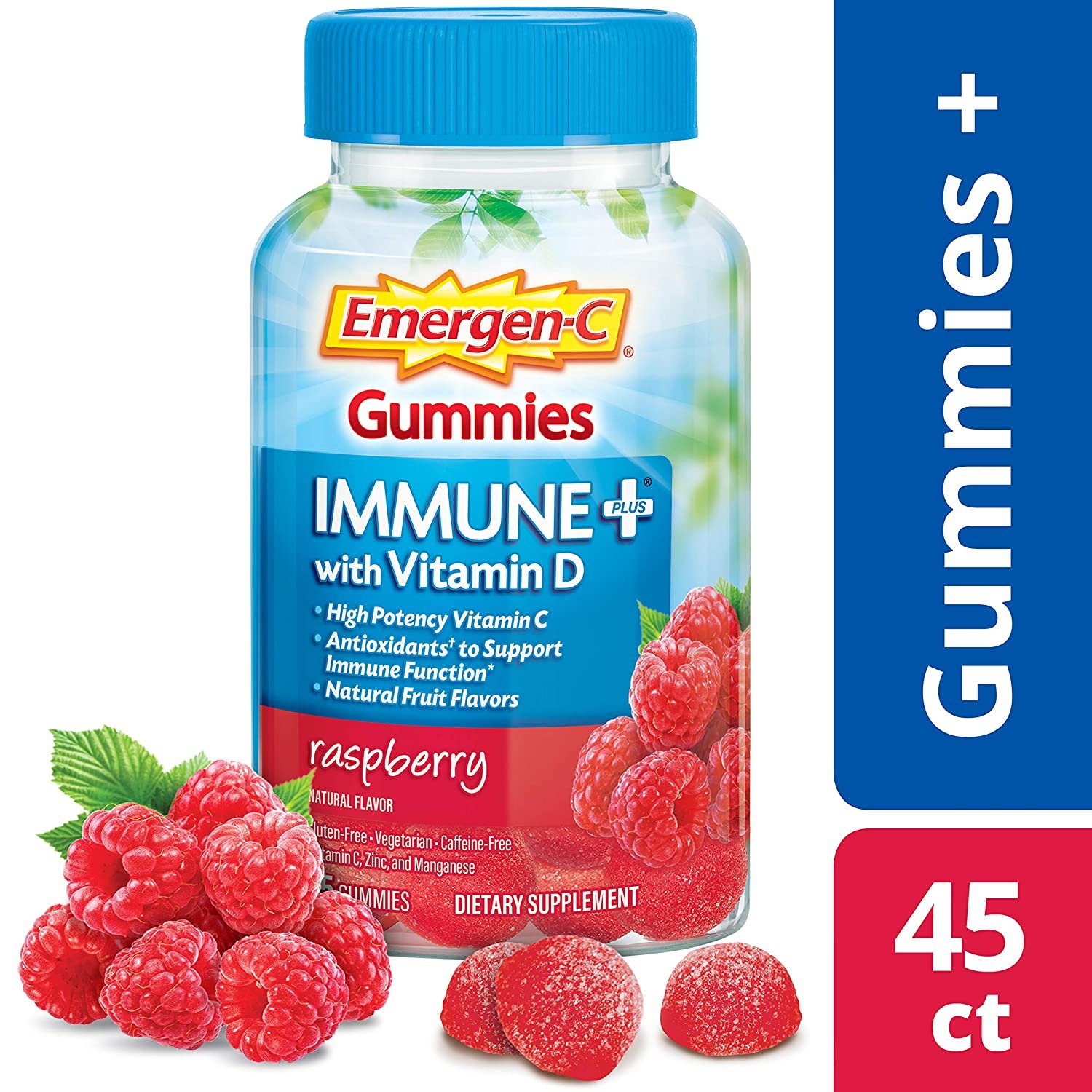 EmergenC Vitamin C Immune Plus Gummy with Vitamin D Raspberry, 45