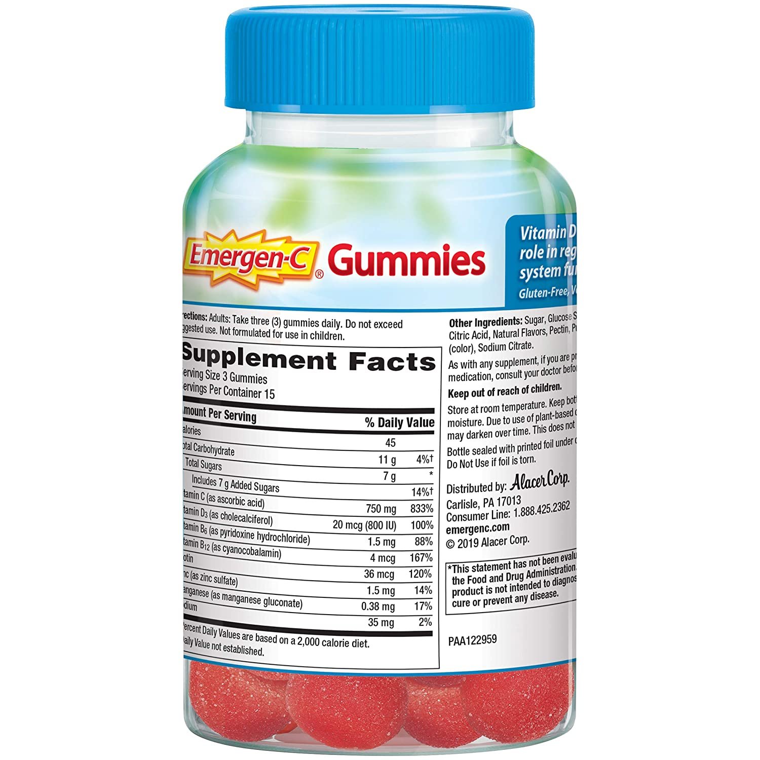 Emergen-C Vitamin C Immune Plus Gummy With Vitamin D - Raspberry, 45 ...