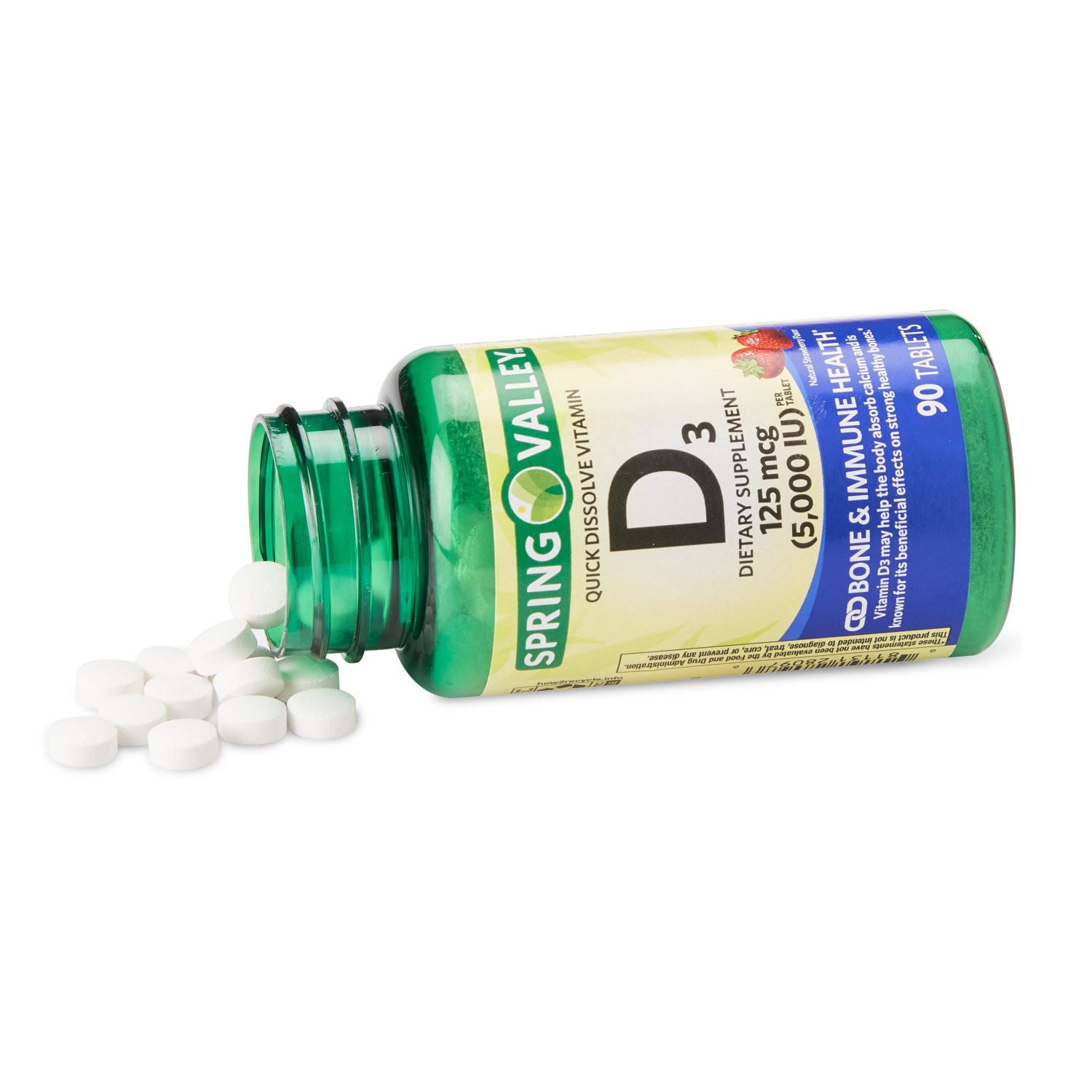 Spring Valley Quick Dissolve Vitamin D3 125 mcg (5000 IU), 90 Tablets