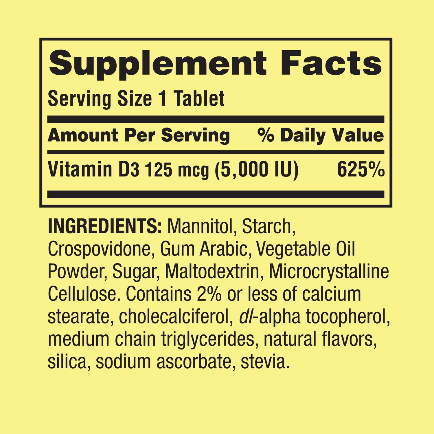 Spring Valley Quick Dissolve Vitamin D3 125 mcg (5000 IU), 90 Tablets