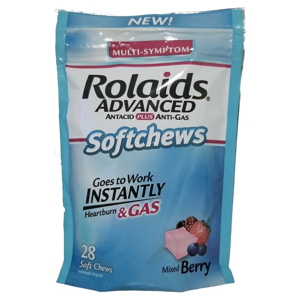 Rolaids Advanced Antacid PLUS AntiGas Soft Chews, Mixed Berry 28 ct