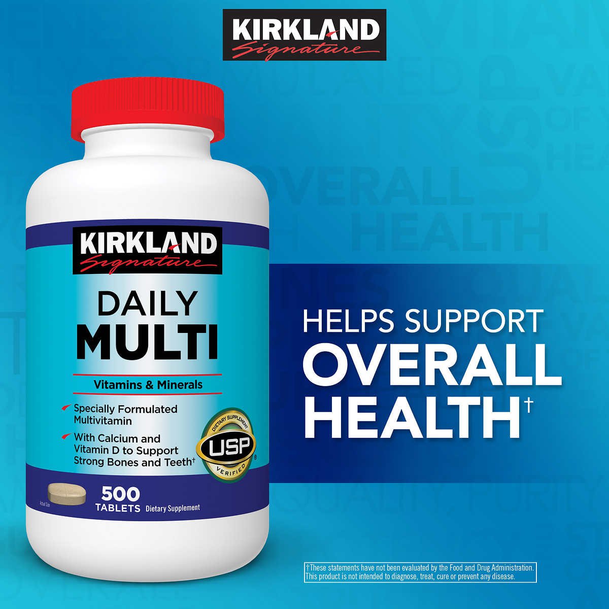Kirkland Signature Daily Multi Tablets 500 ct Calcium Zinc Vitamin A