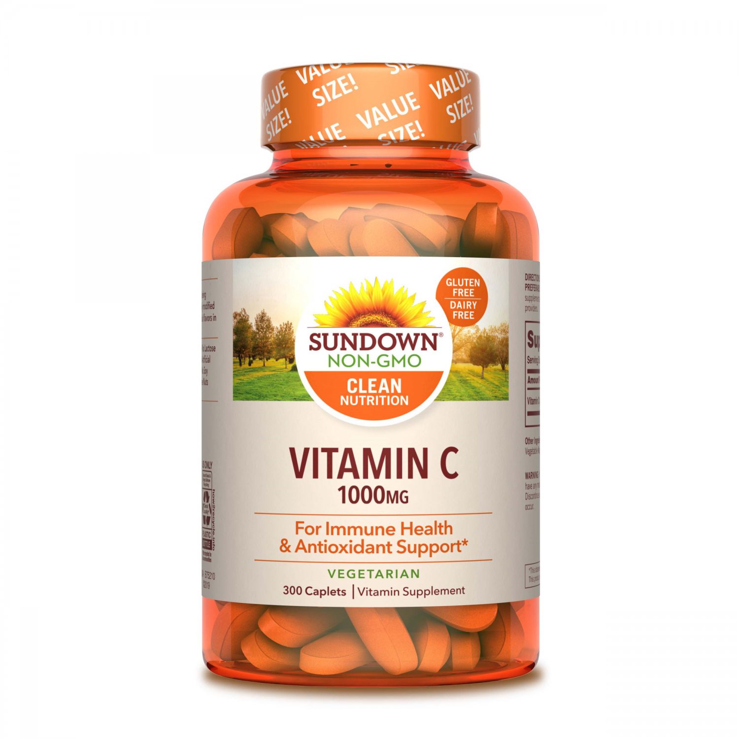 Sundown Non Gmo Clean Nutrition Vitamin C 1000 Mg Dietary Supplement Vegetarian Caplets 300 Ct 