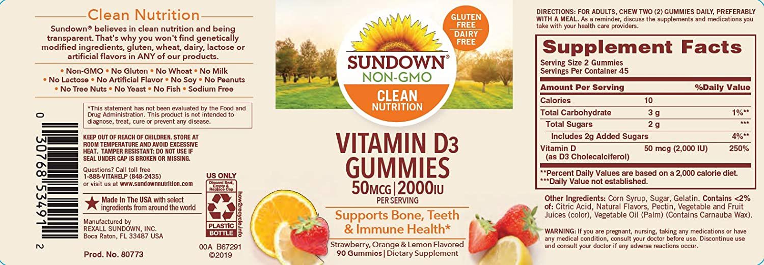 Sundown Naturals Vitamin D3 Dietary Supplement Gummies 90 ct 50 mcg