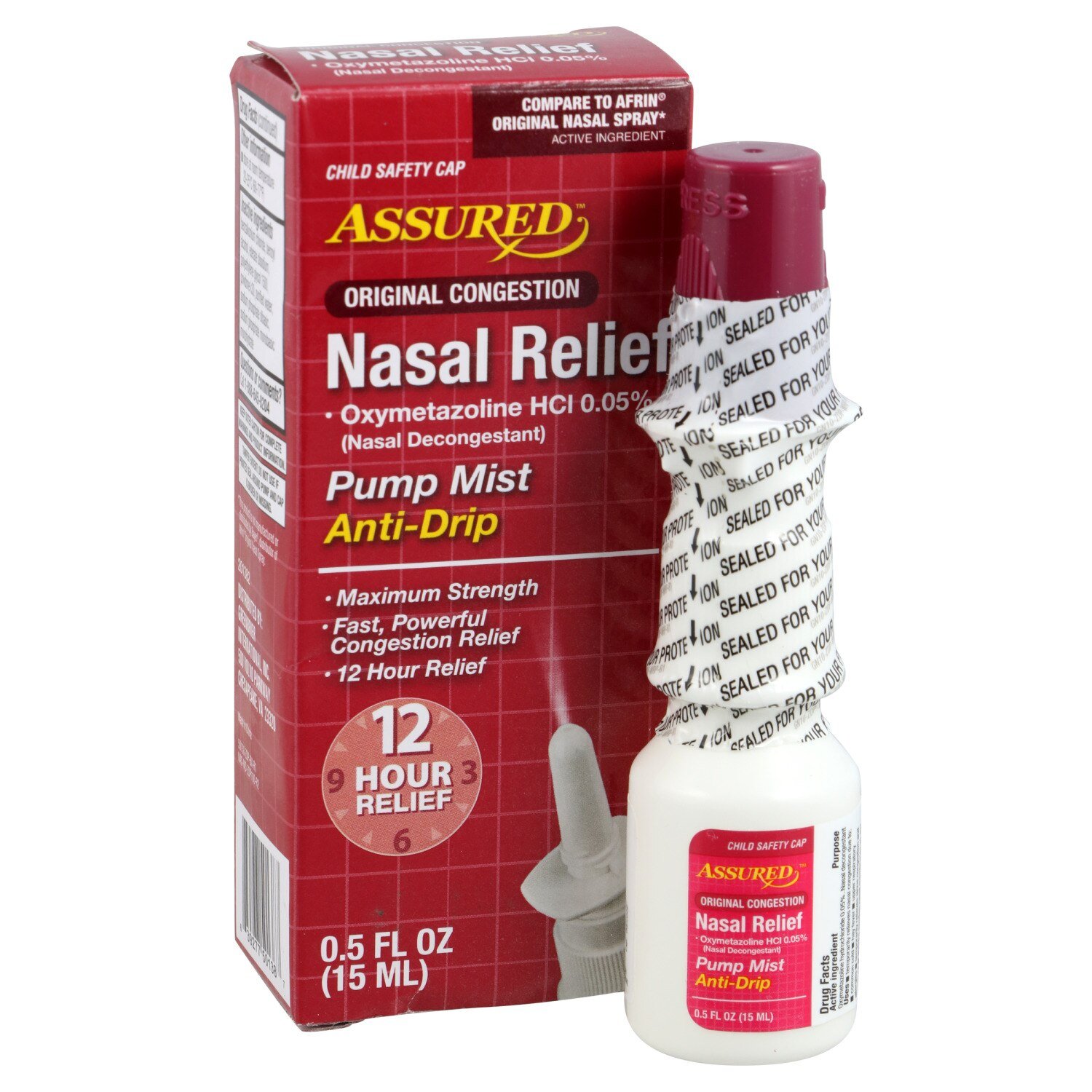 Assured Original Congestion Nasal Relief Spray Pump Mist AntiDrip 0.5