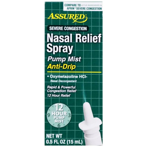 Assured Severe Congestion Nasal Relief Spray Pump Mist Anti-Drip 0.5 fl oz