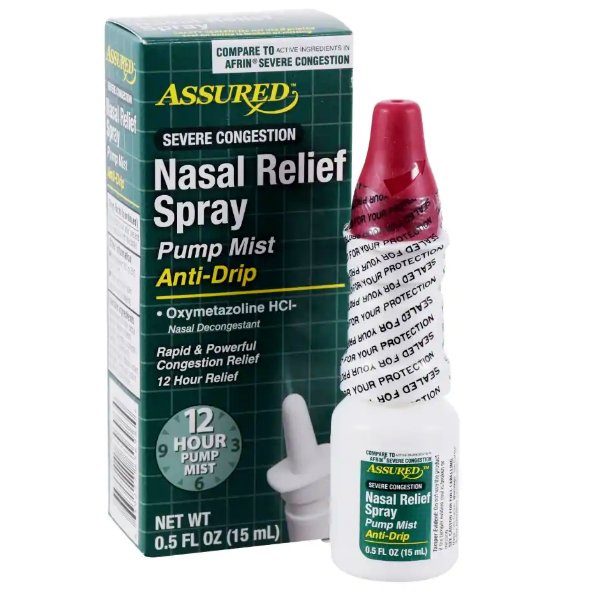 Assured Severe Congestion Nasal Relief Spray Pump Mist Anti-Drip 0.5 fl oz