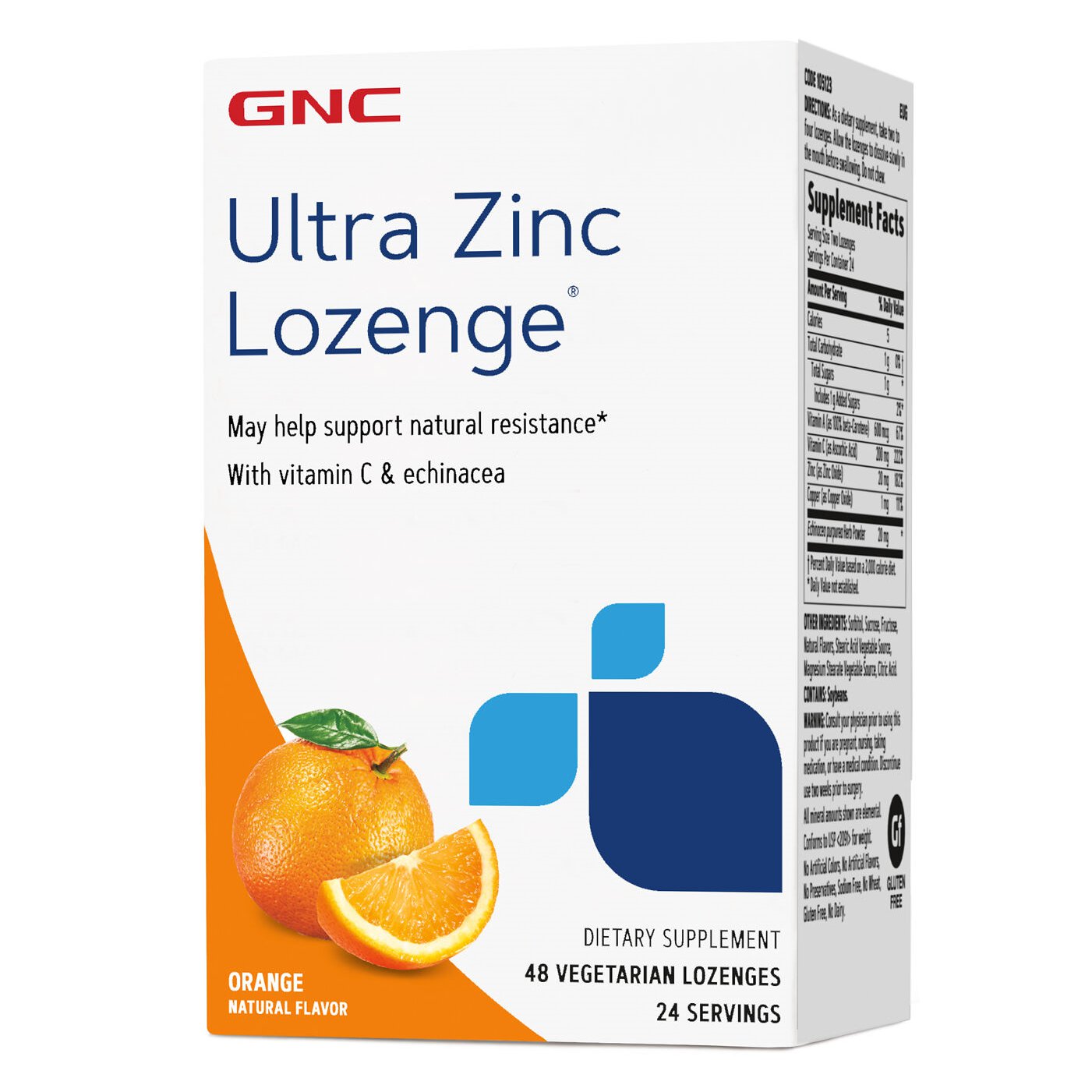 GNC Ultra Zinc Lozenge, Orange, 48 ct, 20 mg Zinc + 200 mg Vitamin C