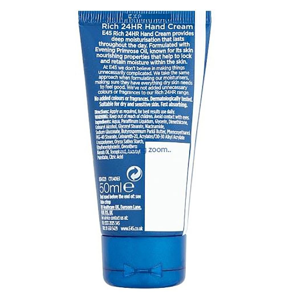 E45 Rich 24 Hr Hand Cream 50 Ml Primrose Oil Straightforward