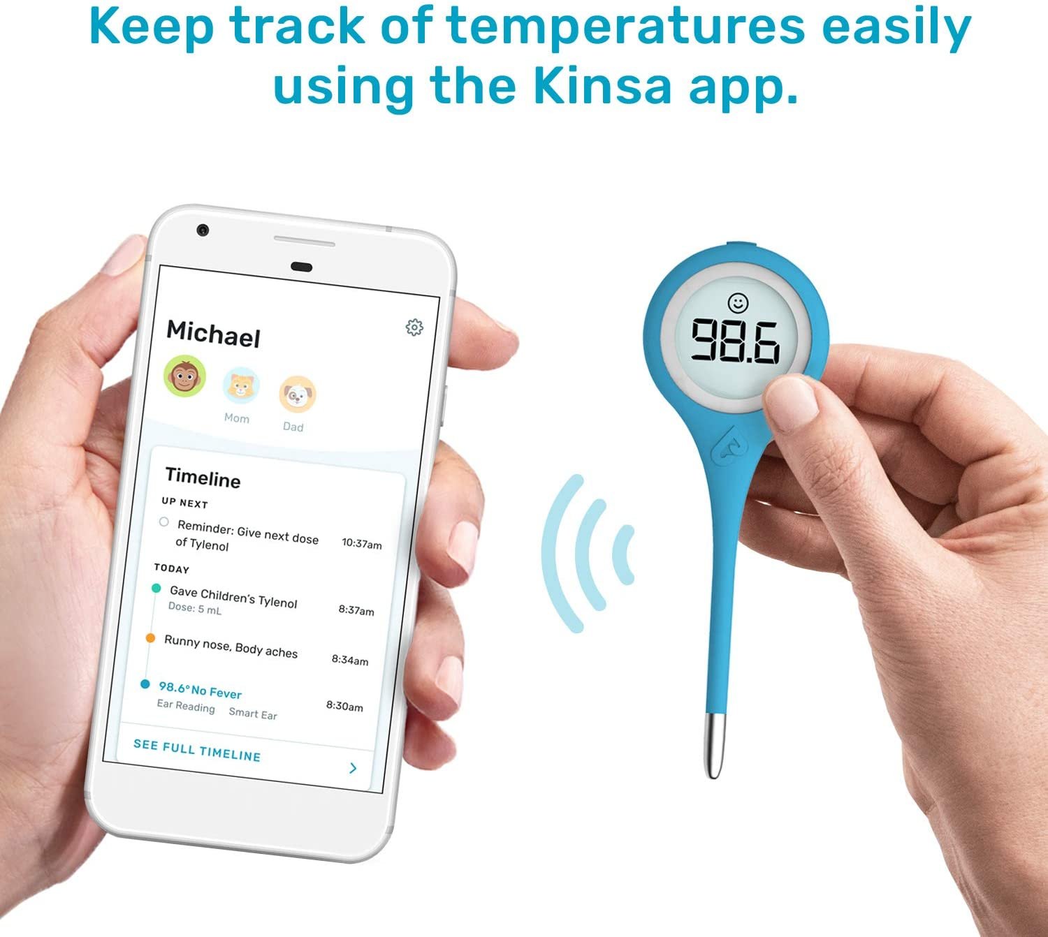 Kinsa QuickCare Bluetooth Digital Thermometer, KSA-110