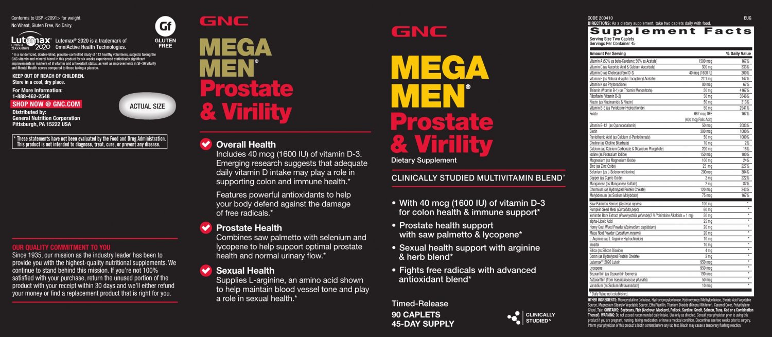 GNC Mega Men Prostate and Virility Multivitamin, 90 Caplets