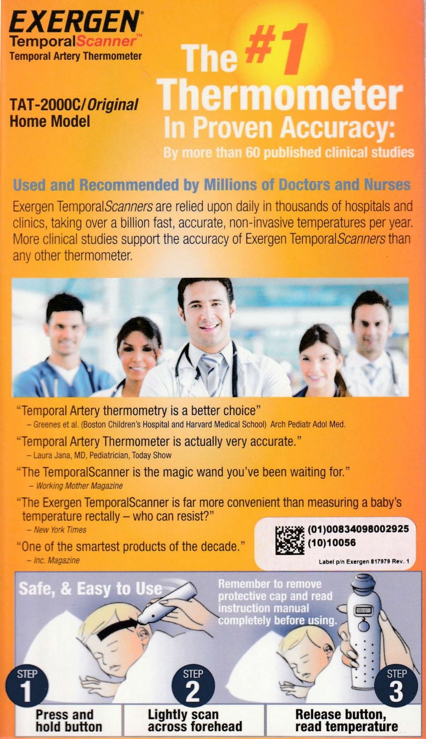 Exergen Temporal Scanner Temporal Artery Thermometer, TAT2000C/Original