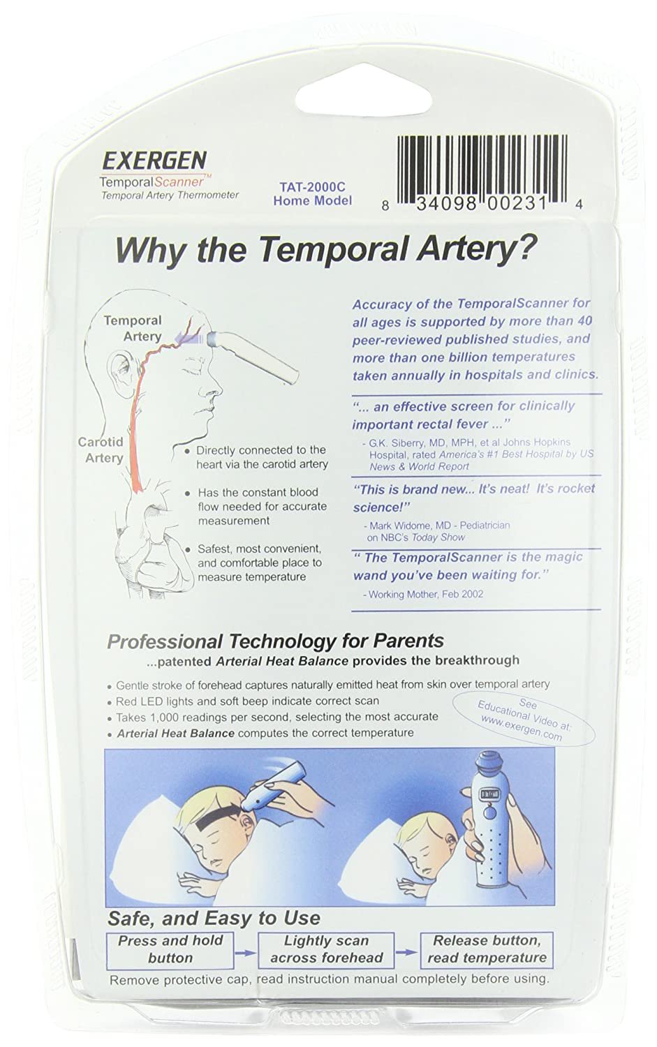 Exergen Temporal Artery Thermometer, Temporal Scanner + Smart Glow, TAT