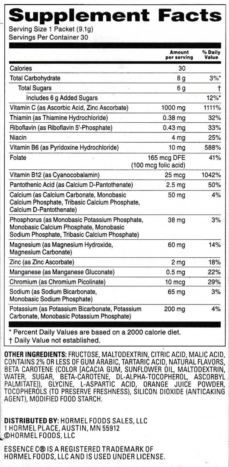 Essence C Vitamin C Power Blend, 1000 mg + 7 B vitamins, Orange, 30 ...