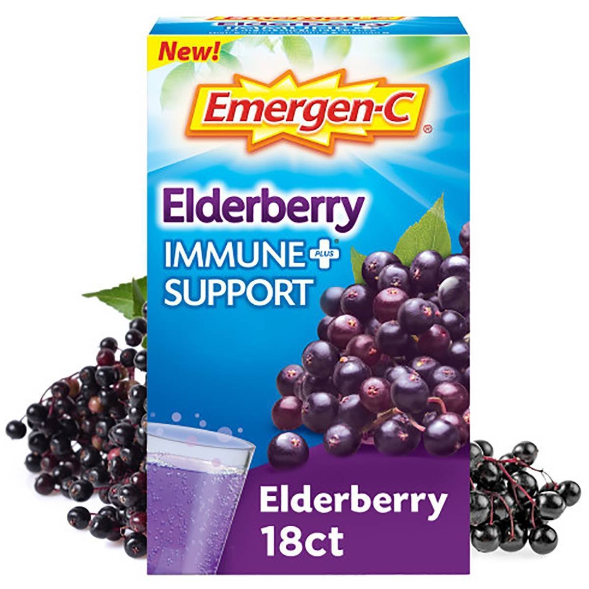 EmergenC Immune Plus Elderberry Vitamin C + D3 & Zinc Drink Mix, 18