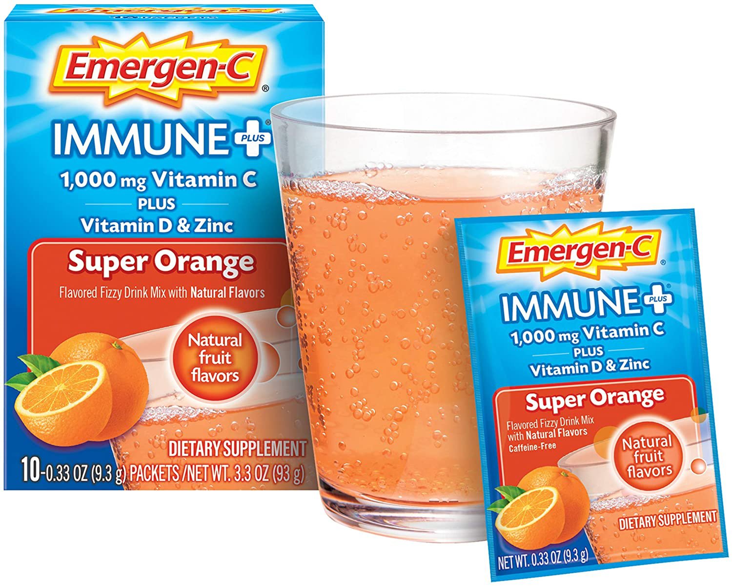 EmergenC Immune Plus Drink Mix, 1000 mg Vitamin C + Vitamin D3 & Zinc, 30 Packets