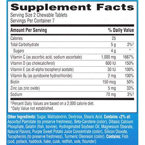 EmergenC Immune+ Vitamin C 1000mg + D3, 14 Chewable Tablets Orange