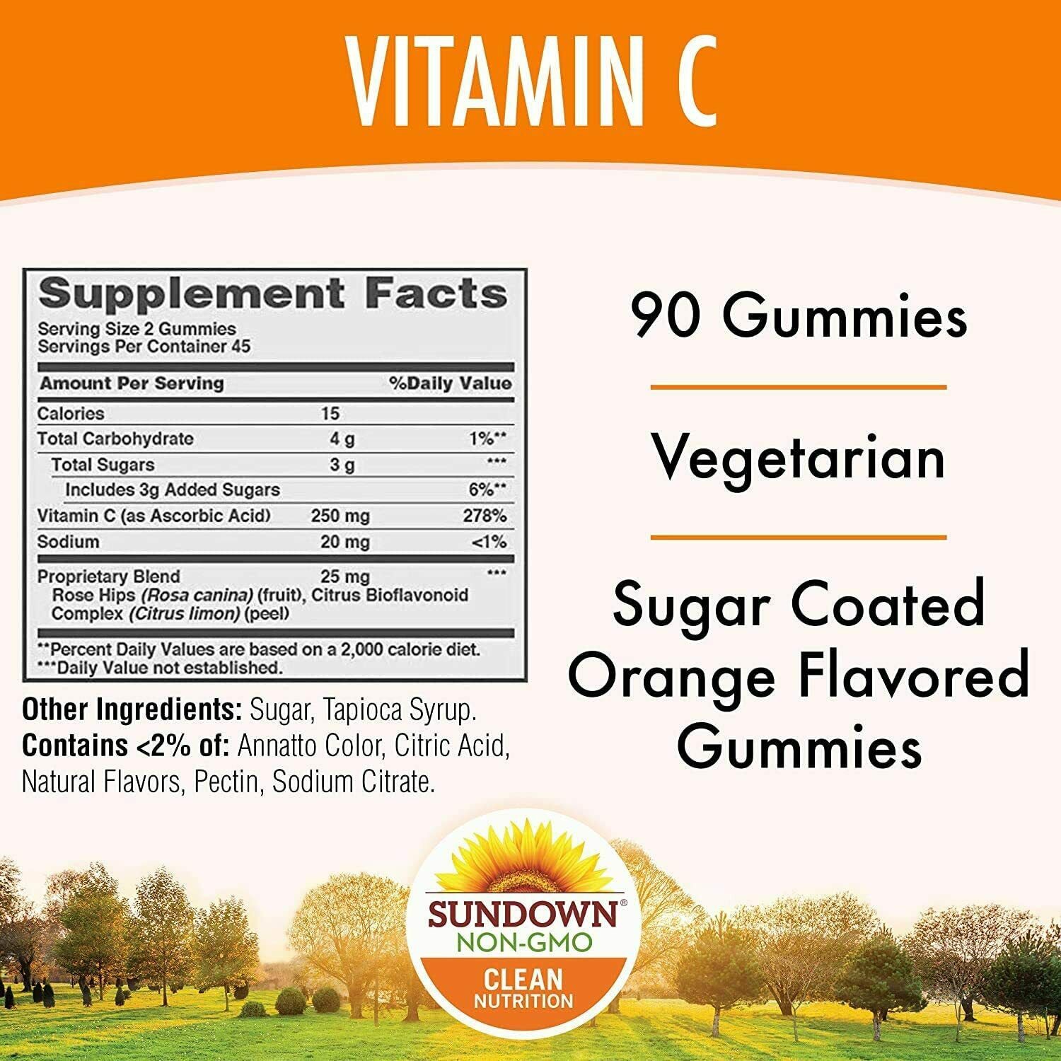 Sundown Vitamin C Gummies, Orange, 90 ct, NonGMO, Gluten Free