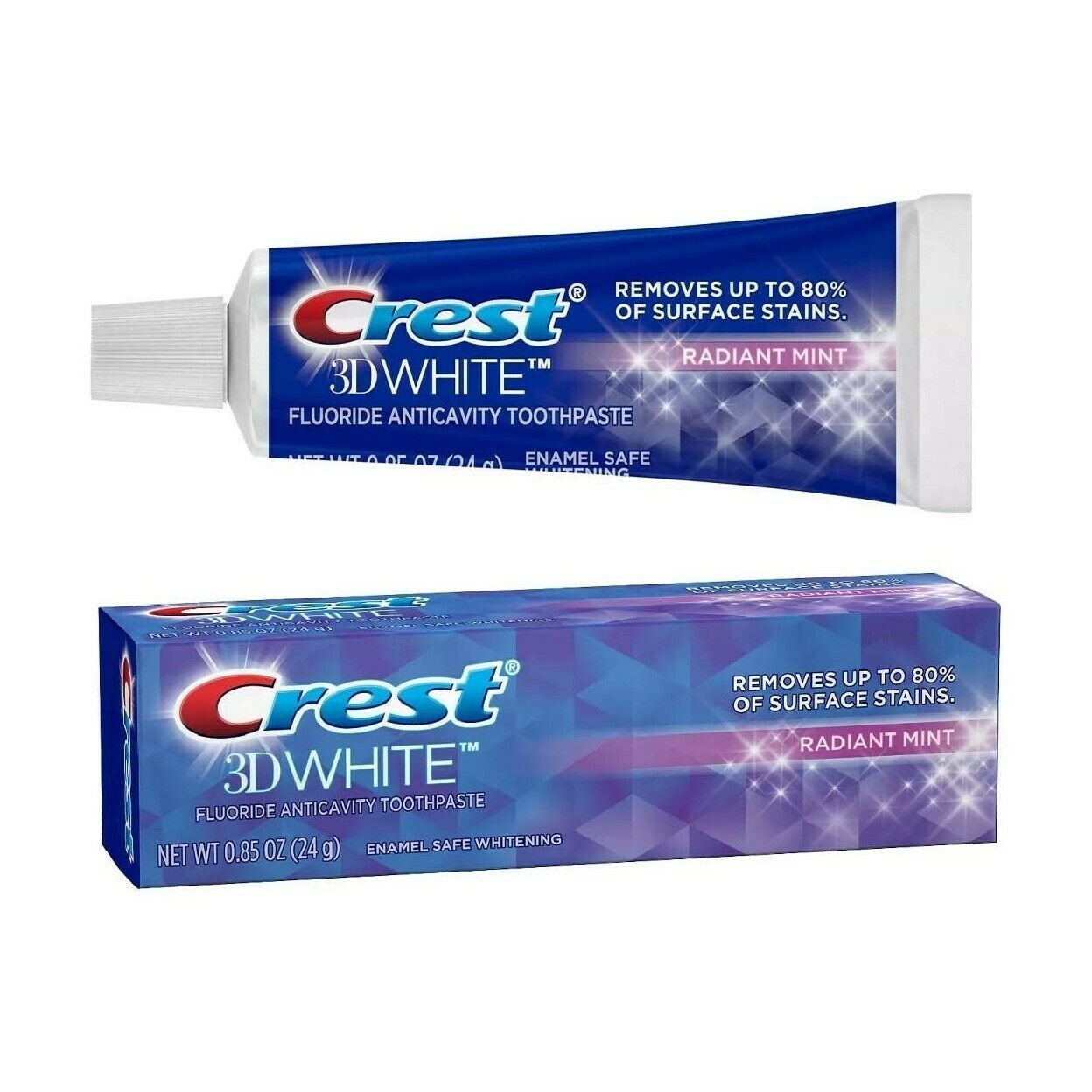 Crest 3D White Toothpaste, Radiant Mint, 0.85 oz (24 g), enamel safe ...