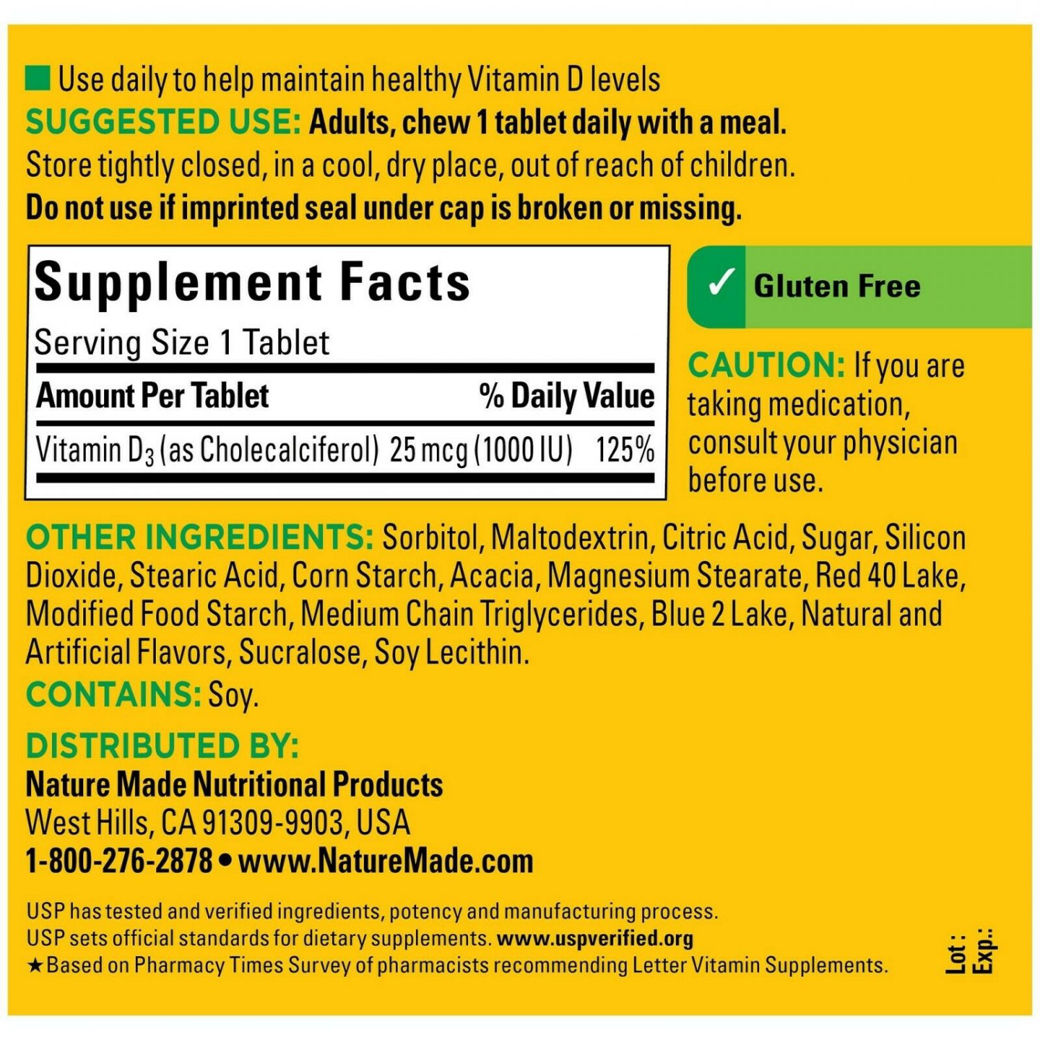 Nature Made Chewable Vitamin D3, 25 mcg (1000 IU), Grape, 240 Tablets