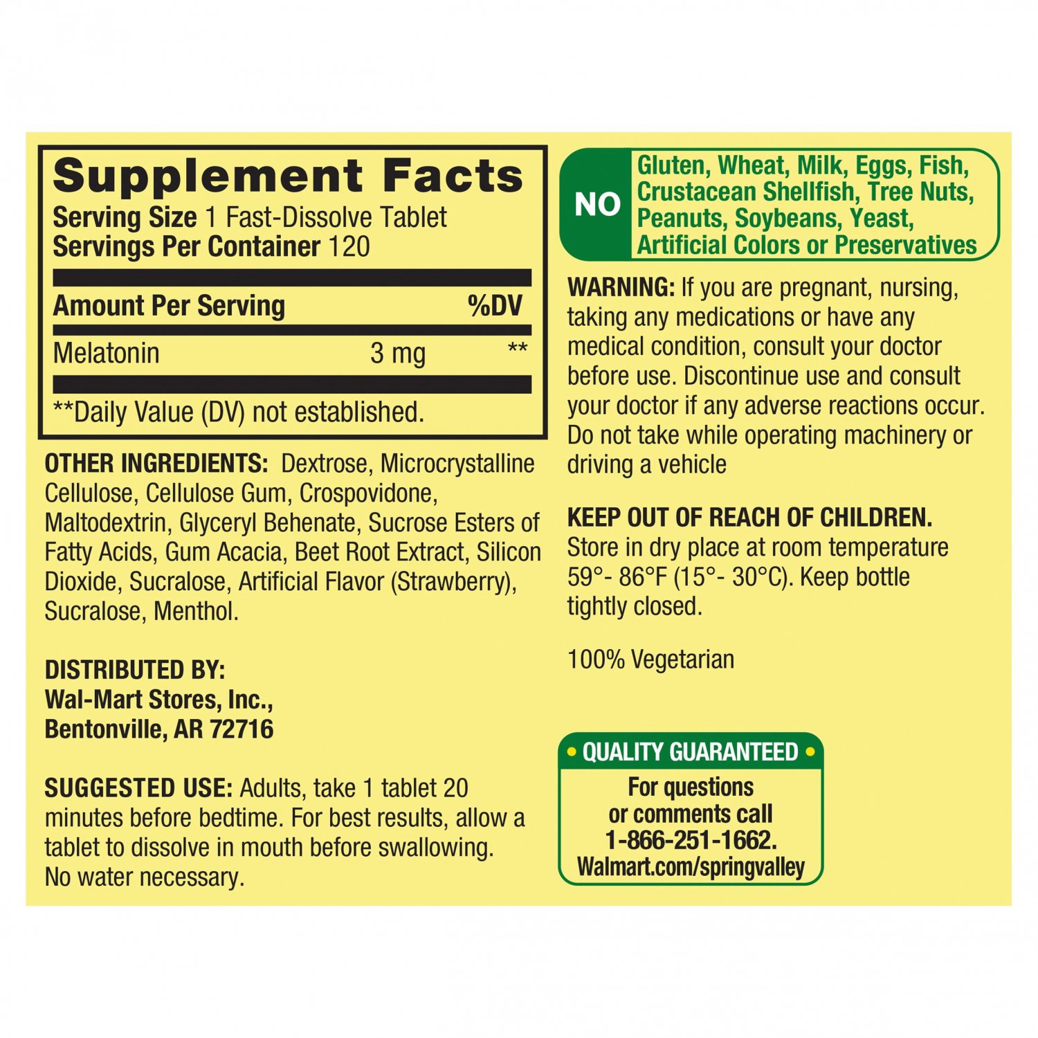 Spring Valley FastDissolve Melatonin 3 mg, 120 Tablets Strawberry