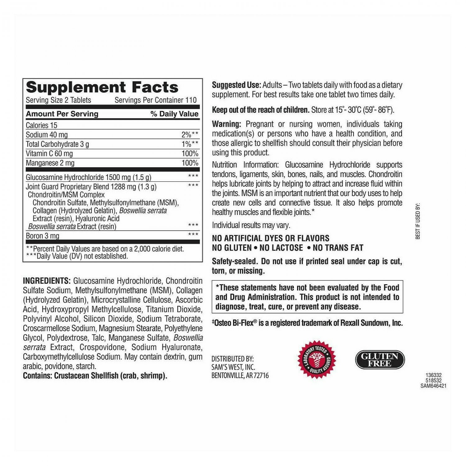 Member's Mark Glucosamine HCI + MSM + Hyaluronic Acid, 350 Tablets, EXP 02/2023