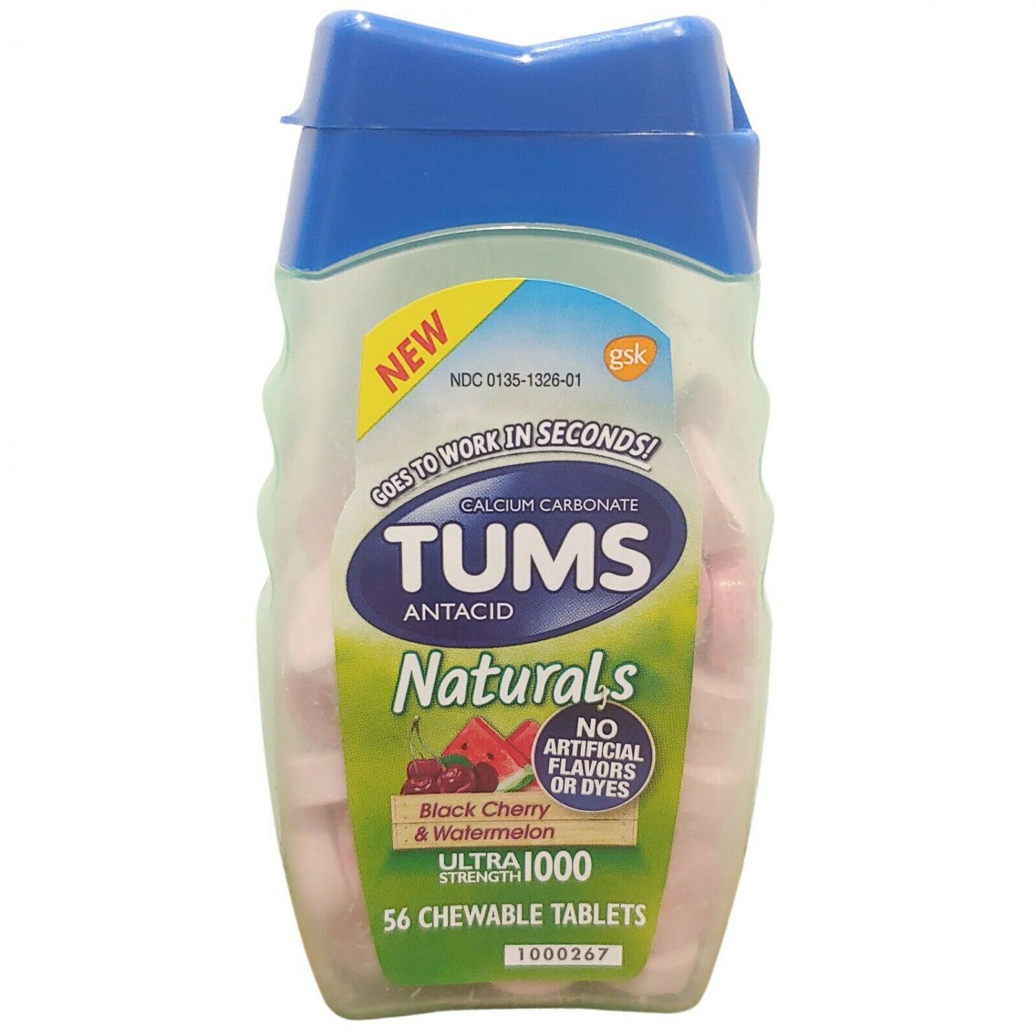 Tums NATURALS, Ultra Strength Antacid, Black Cherry & Watermelon, 56