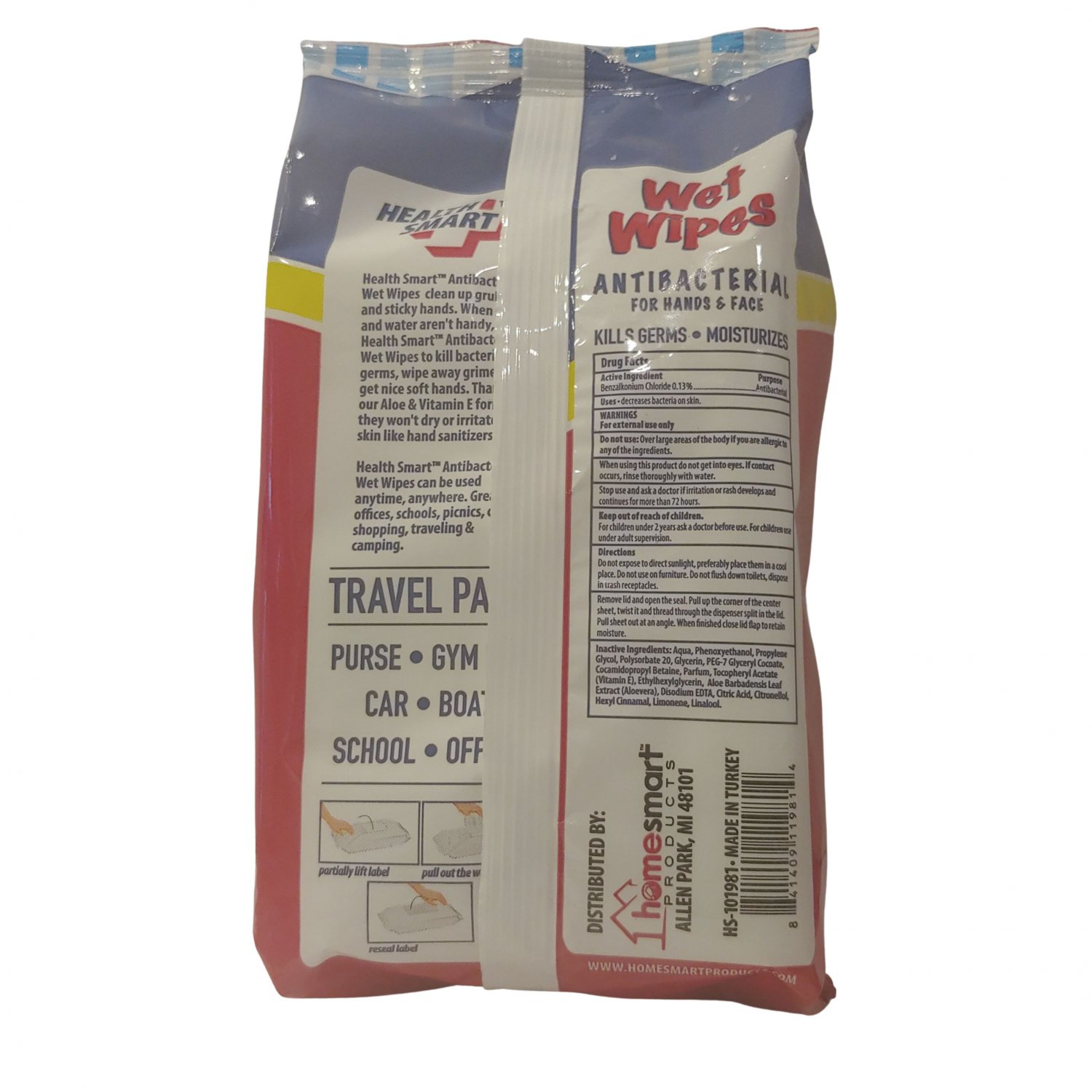 Health Smart Wet Wipes, Antibacterial for Hands & Face, Kills Germs