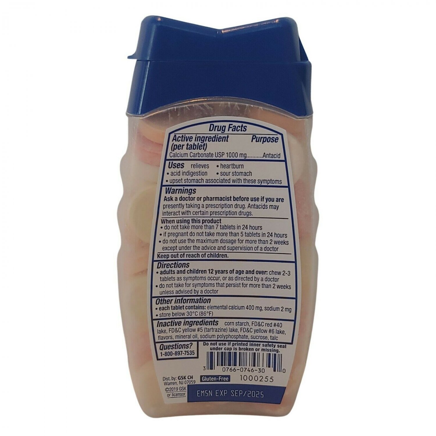 Tums Calcium Carbonate Antacid, Ultra Strength 1000, Tropical Fruit, 72