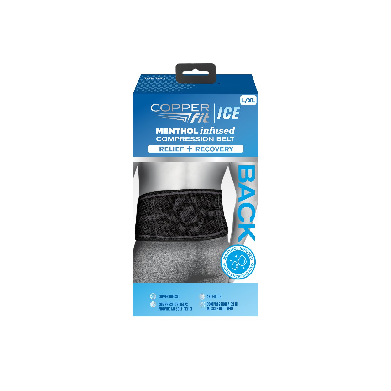 Copper Fit ICE Menthol Infused Compression Back Belt, Unisex, 3048
