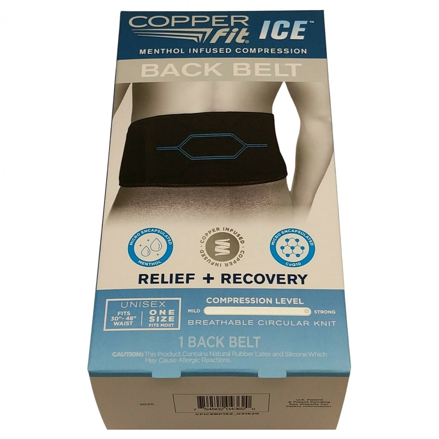 Copper Fit ICE Menthol Infused Compression Back Belt, Unisex, 3048