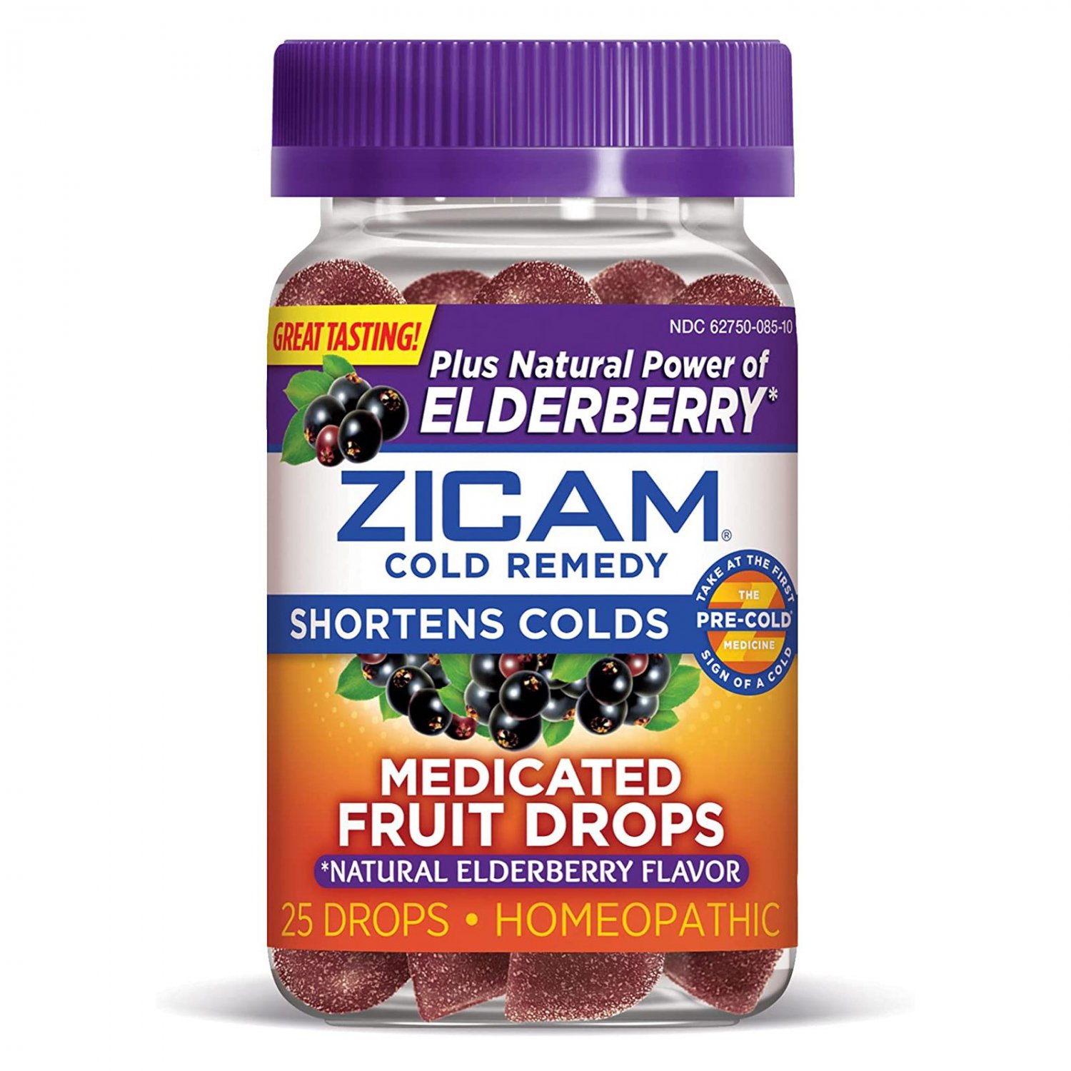 Zicam Cold Remedy Medicated Fruit Drops Plus Elderberry, Mixed Berry, 25 Drops, EXP 04/2022