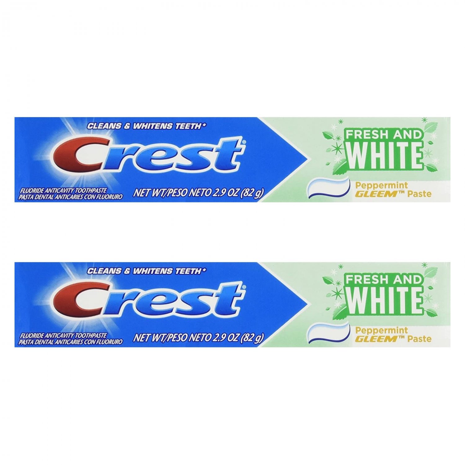 Crest Fresh and White Toothpaste, Peppermint Gleem Paste, 2.9 oz / 82 g