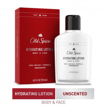 Old Spice Hydrating Lotion, Body & Face, 4 Fl Oz (118 mL) - Non-Greasy Formula, Unscented