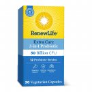 RenewLife Extra Care 3-In-1 Probiotic 30 Vegetarian Capsules, Exp 1/2023, 30 Billion CFU, 12 Strains